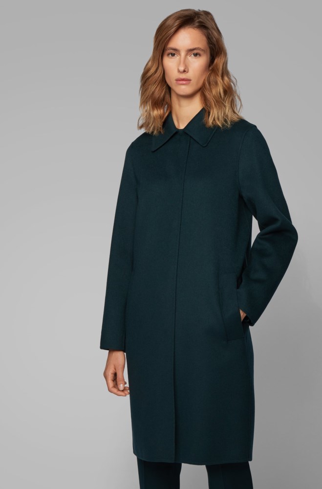 Abrigos Boss Mujer Ofertas - BOSS Relaxed-fit coat in hand-stitched fabrics - Verdes Oscuro