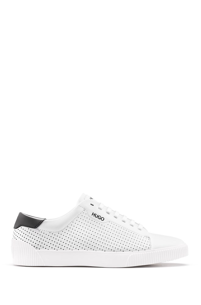 partícipe Patrocinar Accor Tenis Hugo Boss Hombre Baratos - HUGO Lace-up trainers in nappa leather  with perforated details - Blancos